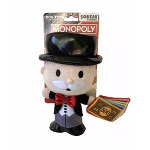 Monopoly Man 8” Mr. Money Squeaky/Crinkle Dog Toy for Pets Hasbro Soft Plush NEW